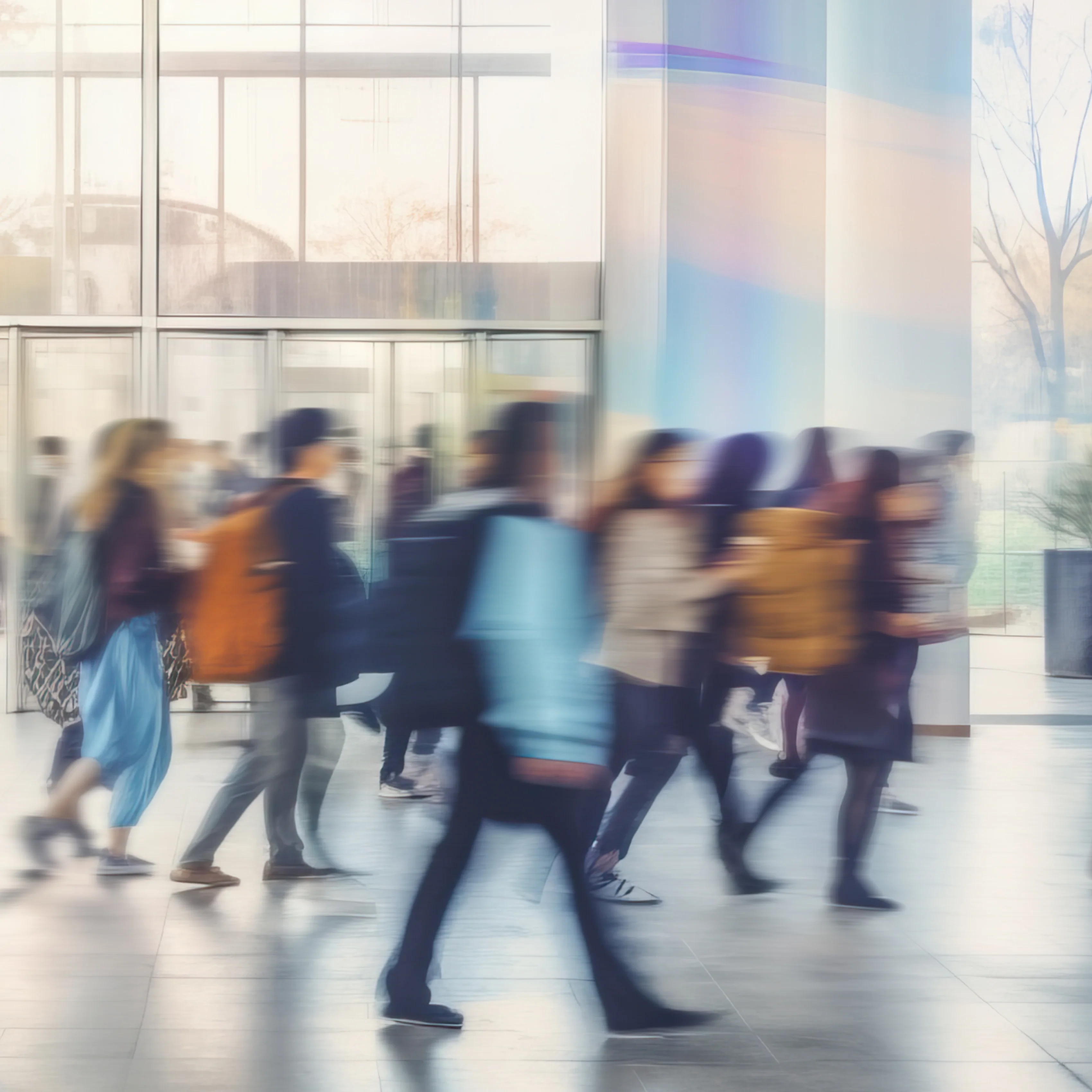 Image of college students rushing to classes