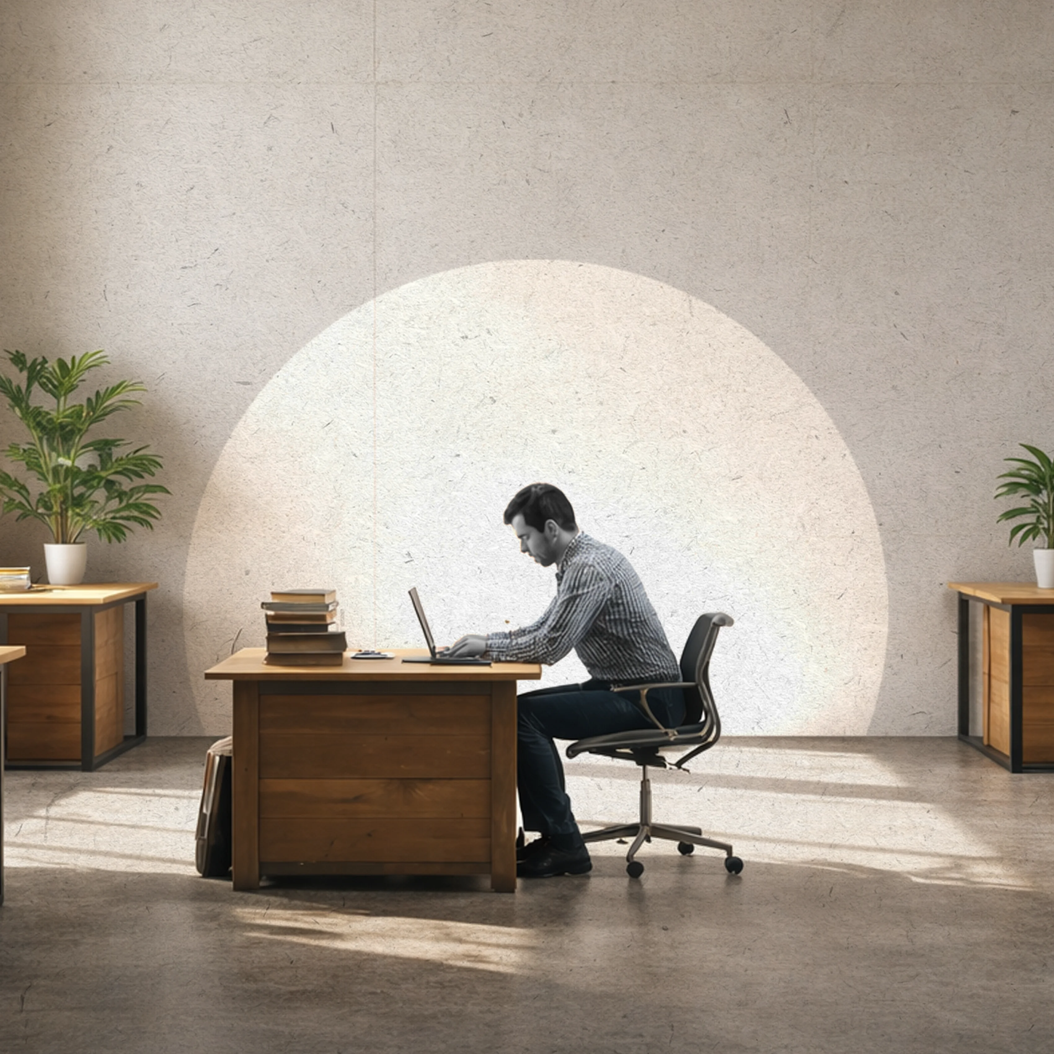 illustration of a man working at a desk alone in an office