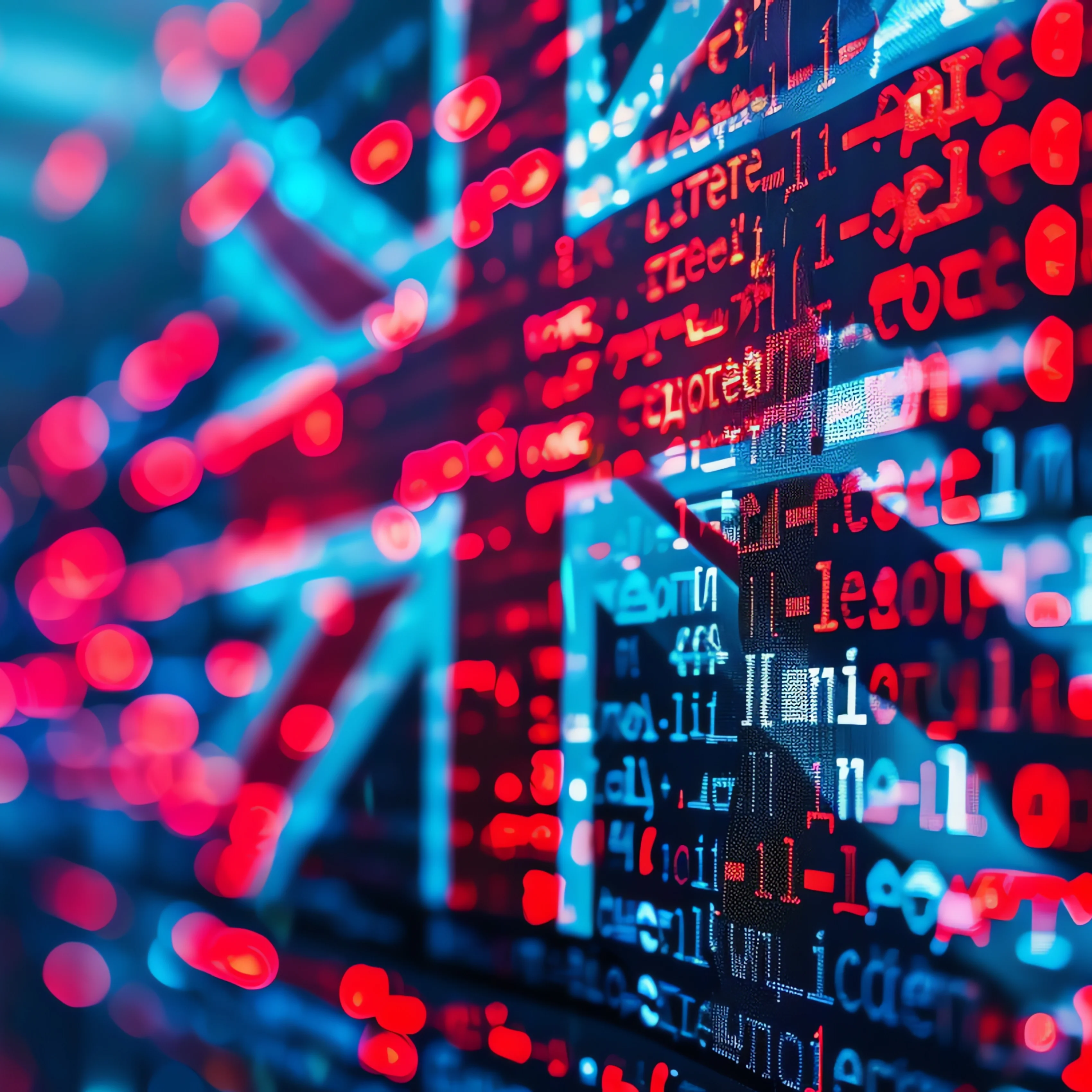 Illustration of a wall of data in the shape of the British flag