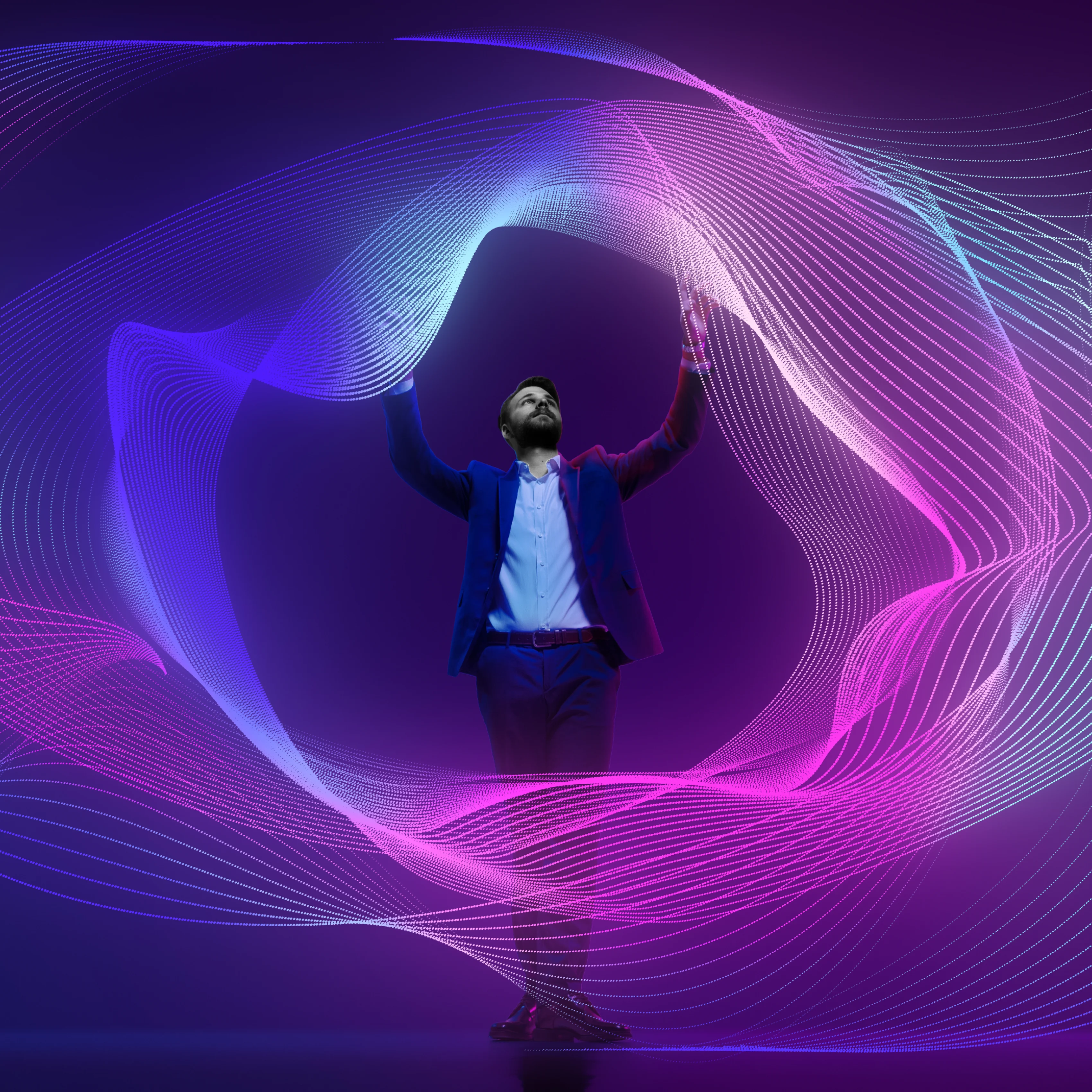 Illustration of a man inside a murmuration
